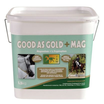 Køb TRM Good as Gold tilskud med magnesium til nervøse og stressede heste på hhcare.dk
