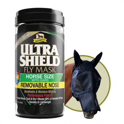 Absorbine Ultra Shield Fly Mask med ører og aftagelig næsebeskyttelse str. hest-0